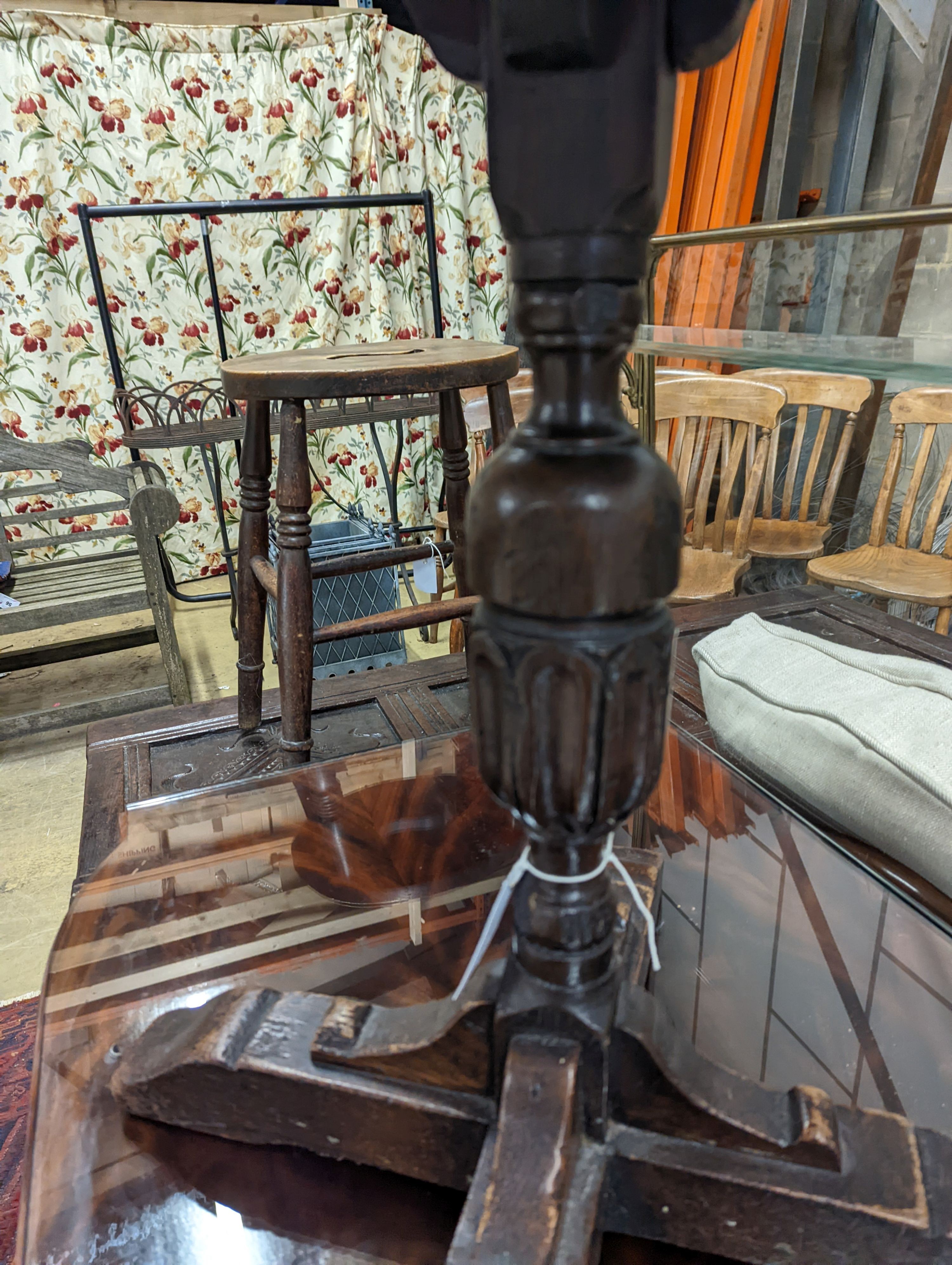 A Victorian elm stool together with an 18th century style hexagonal oak occasional table, table height 62cm